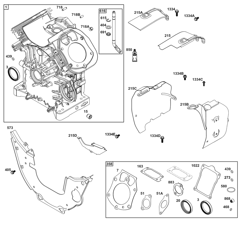 Cylinder Group Diagram and Parts List for 61E377-0153-J1 400000 - 699999 Briggs and Stratton Engine
